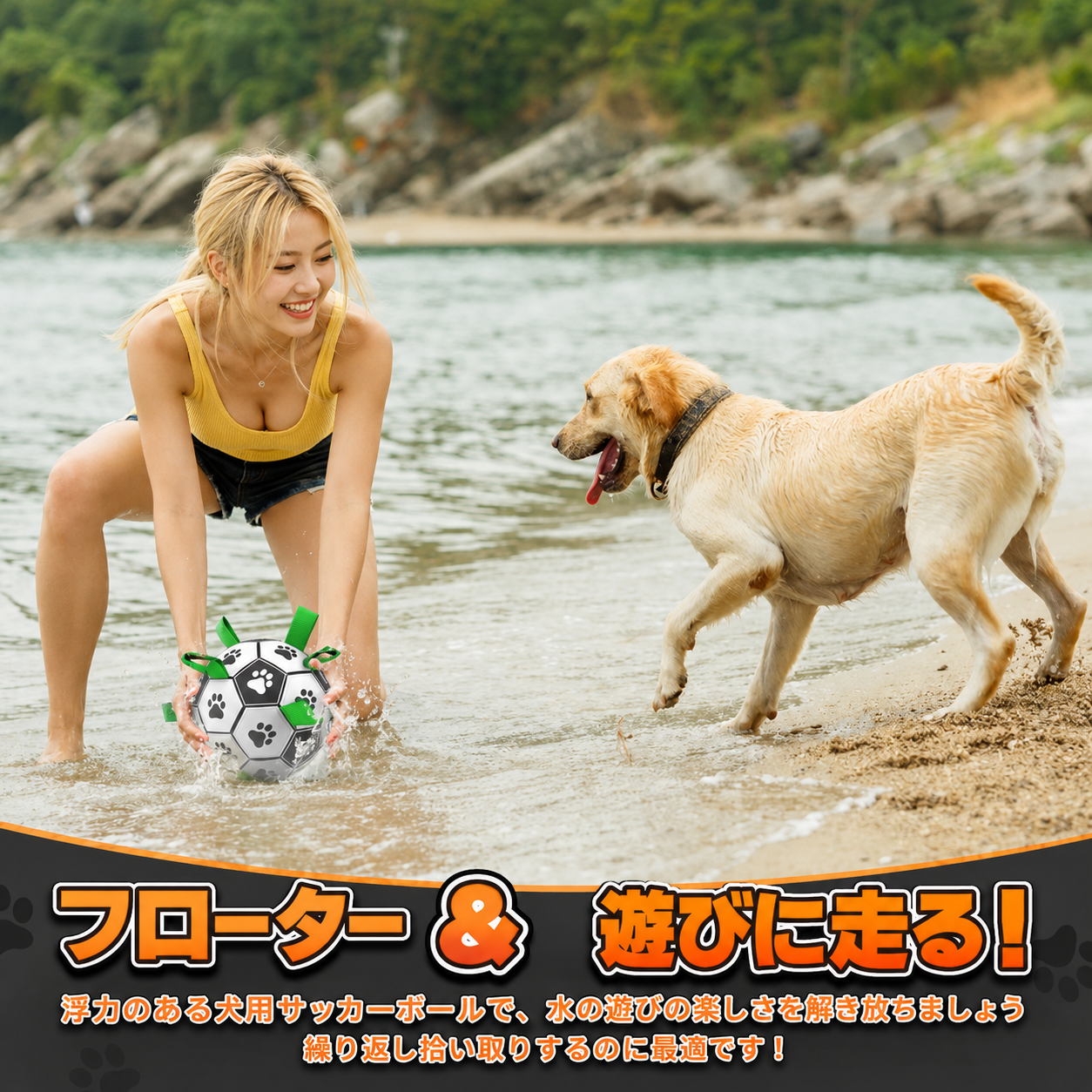 噛んで引っ張る遊びに｜犬用プルボール — 水に浮いて水遊びにも便利
